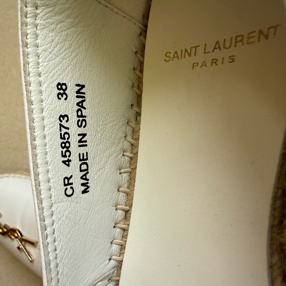 Saint Laurent White Leather Espadrille Flats with Gold Logo - Picture 9 of 10